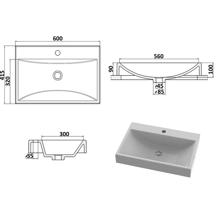 Умивальник Snail Гранд White Glossy 148A100 (60x41 см, білий глянсовий), Колір виробника: білий глянець, фото , изображение 9