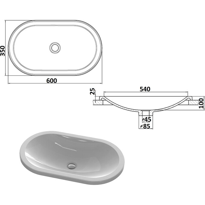 Умывальник Snail Гера White Matt 155A100M (60x35 см, белый матовый), Цвет производителя: белый матовый, фото 6