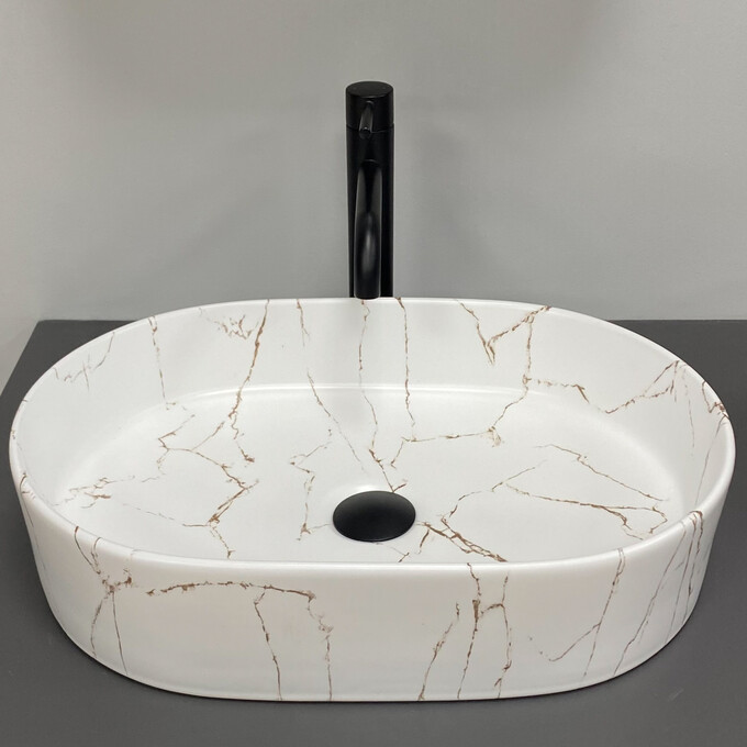 Раковина VBI Verona 50 Gold Marmo Glossy VBI-011329 (50x36 см, золотий мармур глянсовий), Доступні розміри: 50 x 37, Колір виробника: золотий мармур, фото , изображение 4