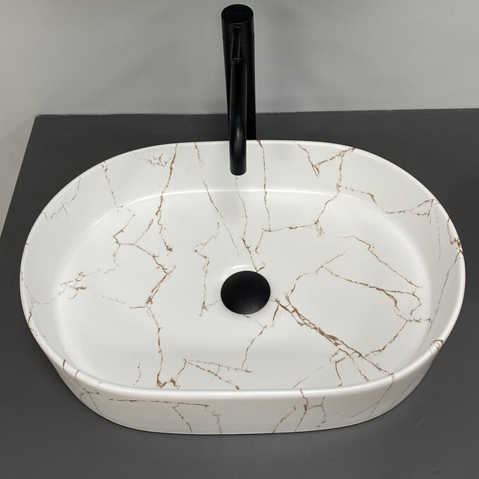 Раковина VBI Verona 50 Gold Marmo Glossy VBI-011329 (50x36 см, золотий мармур глянсовий), Доступні розміри: 50 x 37, Колір виробника: золотий мармур, фото , изображение 5