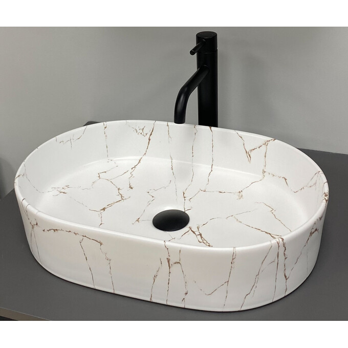 Раковина VBI Verona 50 Gold Marmo Glossy VBI-011329 (50x36 см, золотий мармур глянсовий), Доступні розміри: 50 x 37, Колір виробника: золотий мармур, фото 