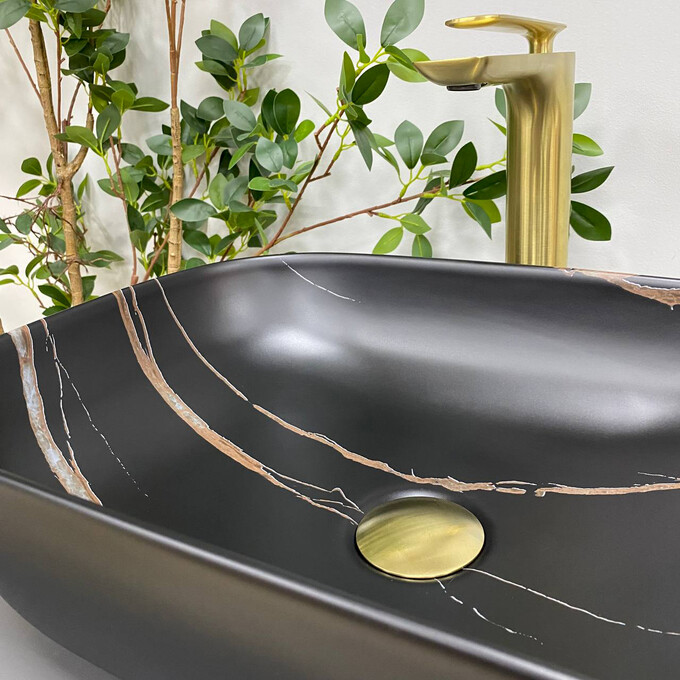 Умывальник VBI Ravenna Black Stone Matt VBI-011214 (46x33 см, черный камень матовый, чаша), Доступные размеры: 45 x 32, Цвет производителя: черный камень матовый, фото 4