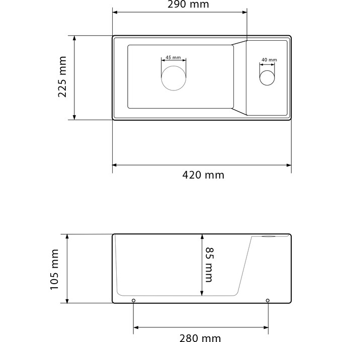 Умивальник VBI Lago L White VBI-015611 (42x23 см, лівий), Доступні розміри: 42 x 23 L, фото , изображение 4