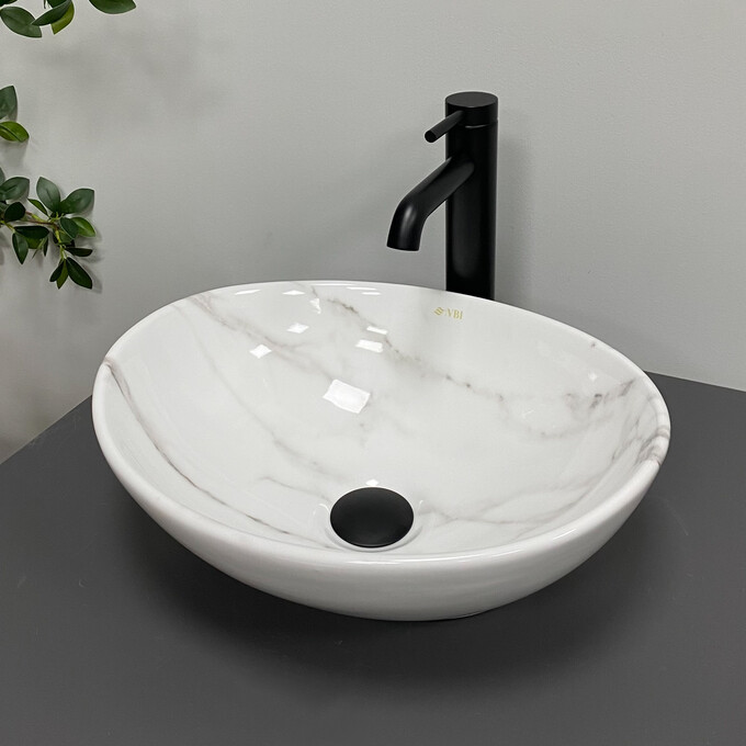 Умывальник VBI Parma Calcatta Glossy VBI-011025 (42x34 см, мрамор глянцевый, чаша), Доступные размеры: 42 x 34, Цвет производителя: калкатта, фото 2