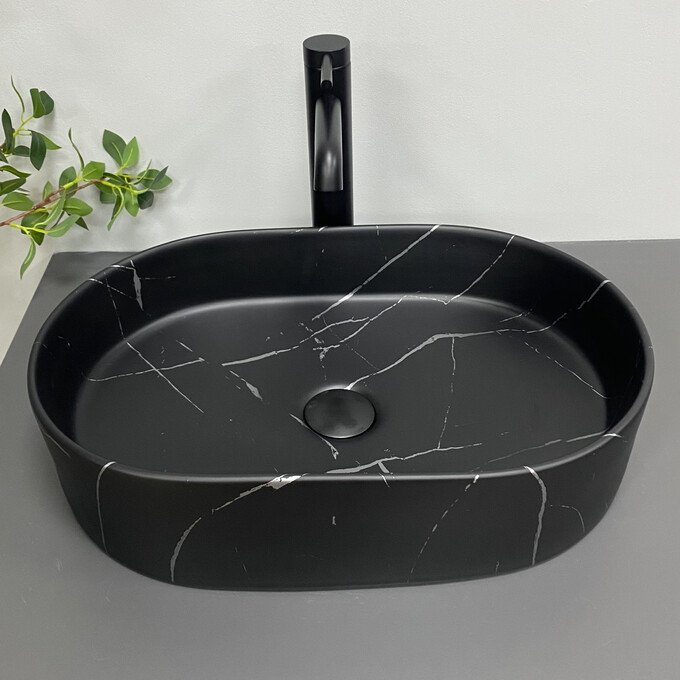 Раковина VBI Verona 50 Black Marmo Matt VBI-011328 (50x36 см, черный мрамор матовый), Доступные размеры: 50 x 37, Цвет производителя: черный мрамор матовый, фото 