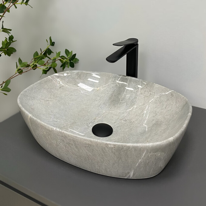 Раковина VBI Olbia Grey Stone Glossy VBI-014302 (50x38 см, серый камень глянцевый, чаша), Доступные размеры: 50 x 38, Цвет производителя: серый камень глянцевый, фото 3