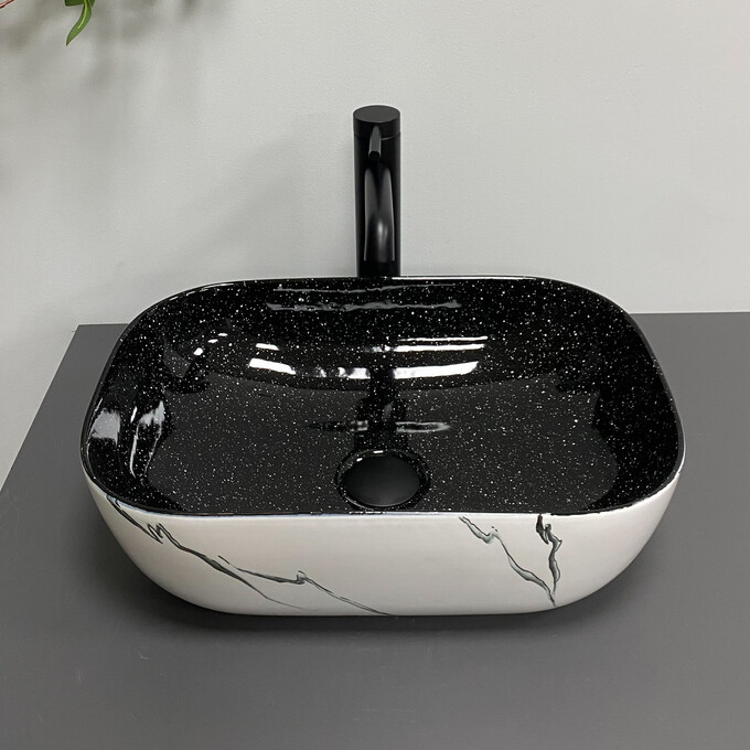 Раковина VBI Ravenna White Black Marmo VBI-011230 (46x33 см, чорний/білий мармур глянсовий, чаша), Доступні розміри: 45 x 32, Колір виробника: мармур, чорний глянсовий, фото , изображение 4