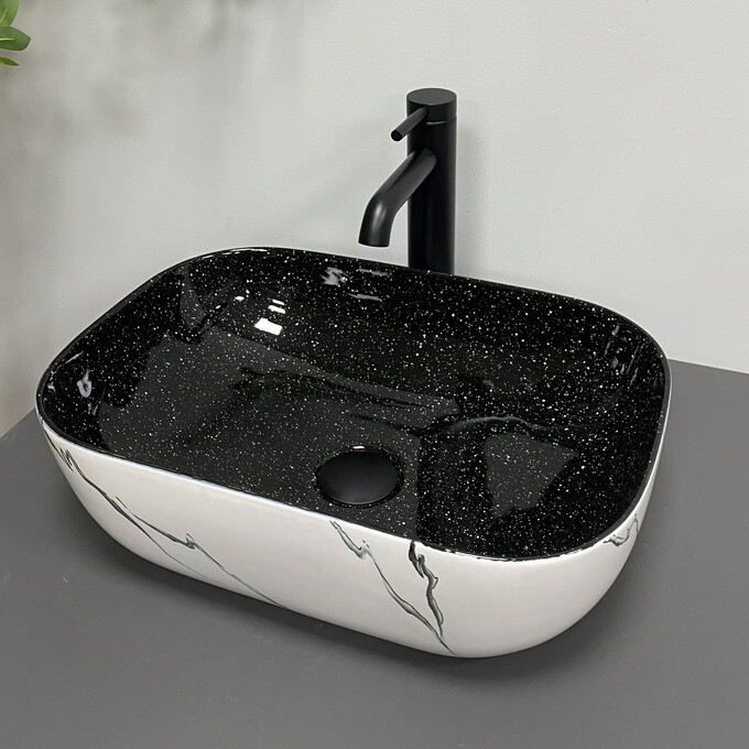 Раковина VBI Ravenna White Black Marmo VBI-011230 (46x33 см, чорний/білий мармур глянсовий, чаша), Доступні розміри: 45 x 32, Колір виробника: мармур, чорний глянсовий, фото 
