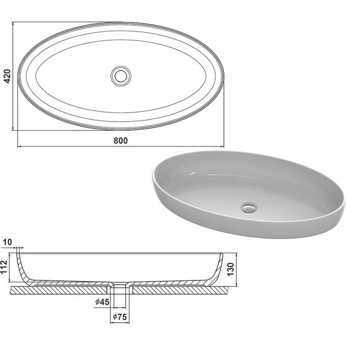 Умивальник Snail Фараон White Glossy 169A100 (80x42 см, білий глянсовий, чаша), Колір виробника: білий глянець, фото , изображение 13