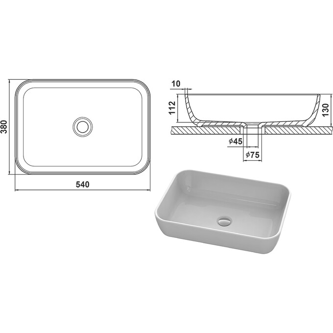 Умивальник Snail Тифані White Matt 176A100M (54x38 см, білий матовий, чаша), Колір виробника: білий матовий, фото , изображение 6