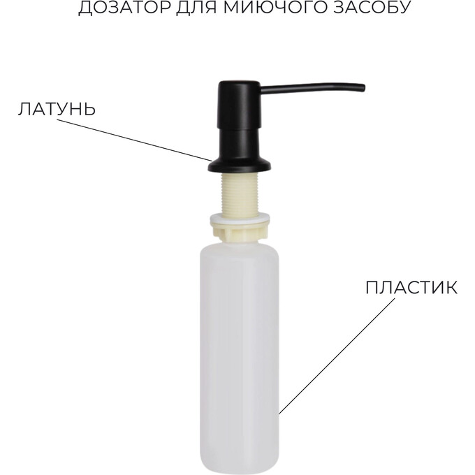 Мойка для кухни Lidz Handmade H6050B Brushed Black PVD LDH6050BPVD4362147527 (60x50 см, брашированная черная, 3.0/1.0 мм, с корзиной, сифоном и дозатором), Доступные размеры: 60 x 50, Цвет производителя: брашированный черный, Тип поверхности: brash (брашированная, матовая), фото 5