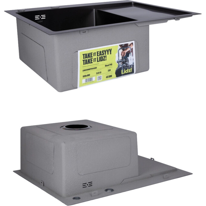 Мийка для кухні Lidz Handmade H6350BR Brushed Black PVD LDH6350BRPVD4559047529 (63x50 см, брошована чорна, 3.0/1.0 мм, з кошиком, сифоном і дозатором), Доступні розміри: 63 x 50 R, Колір виробника: фарбований чорний, Тип поверхні: brash (брашированная, матовая), фото , изображение 4