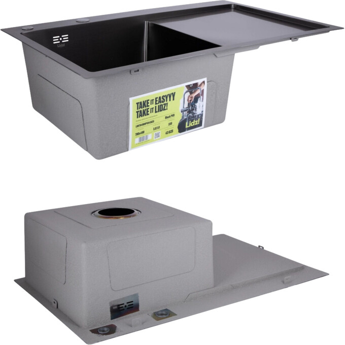 Мийка для кухні Lidz Handmade H7849BR Brushed Black PVD LDH7849BRPVD4362547531 (78x49 см, брошована чорна, 3.0/1.0 мм, з кошиком, сифоном та дозатором), Доступні розміри: 78 x 49 R, Колір виробника: фарбований чорний, Тип поверхні: brash (брашированная, матовая), фото , изображение 5