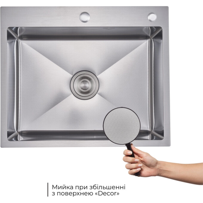 Мойка для кухни Lidz Handmade H6050H Decor Honeycomb LDH6050DEC4837049128 (60x50 см, декор, 2.5/0.5 мм, с корзиной, сифоном и дозатором), Доступные размеры: 60 x 50, Цвет производителя: нержавейка, Тип поверхности: декор (рифленая), фото 16