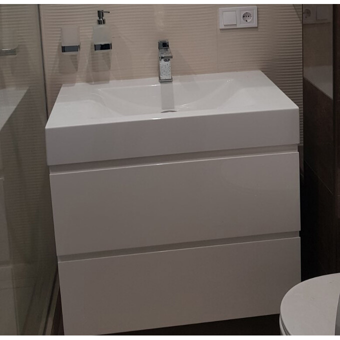 Тумба Snail Элегия с умывальником Snail Атлант 800КМ163/800A100 (80 см, белая глянцевая, подвесная), фото 4