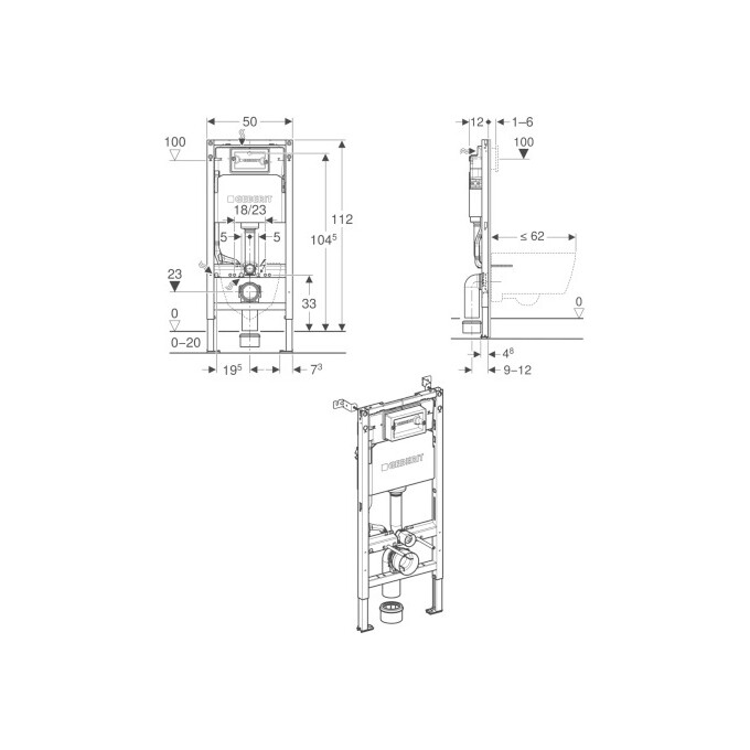 Комплект унитаз с инсталляцией 3 в 1 : подвесной унитаз с сиденьем Roca Gap Rimless A34H472000 + инсталляция Geberit Duofix Delta 458.103.00.2 + крепление к стене, фото 5