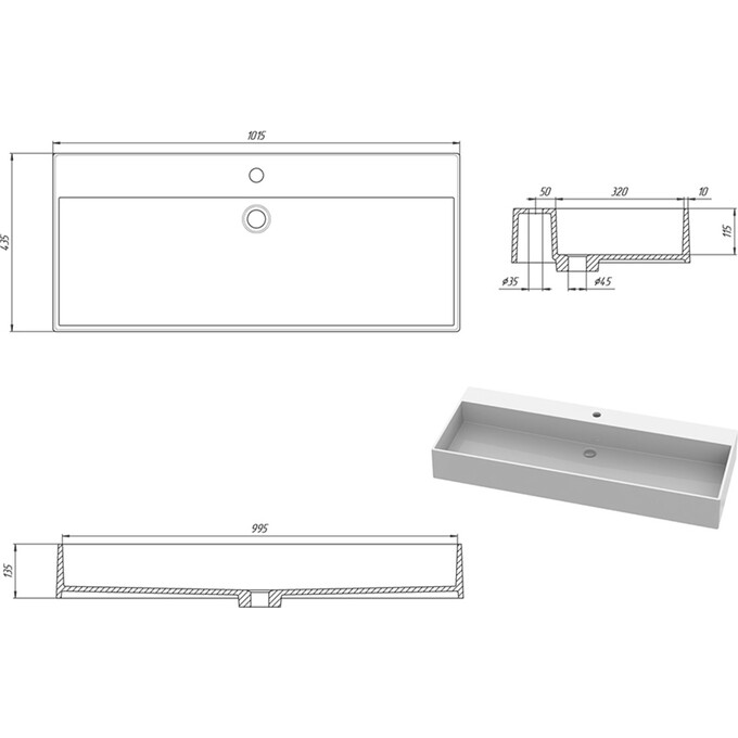 Умывальник Snail Флорида White Glossy 168A100 (101x43 см, белый глянцевый), Цвет производителя: белый глянец, фото 15