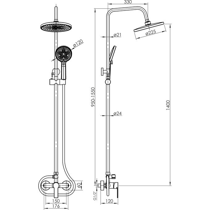 Душевая система RJ Lux P RJSP120-07CH, фото 5
