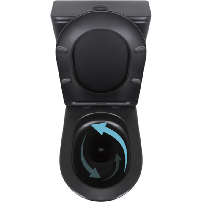 Безободковый унитаз-компакт Qtap Robin Ultra Quiet QT13226083AMB (черный матовый, воронкообразный, с сиденьем), Цвет производителя: черный матовый, фото 3