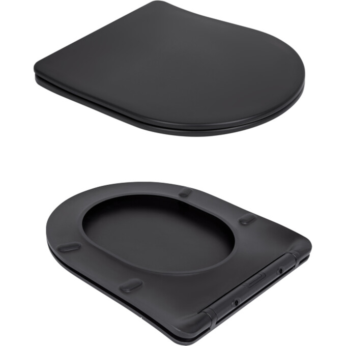 Безободковый подвесной унитаз Qtap Robin New Ultra Quiet QT13332381АSMB (черный матовый, воронкообразный, c сиденьем), фото 4