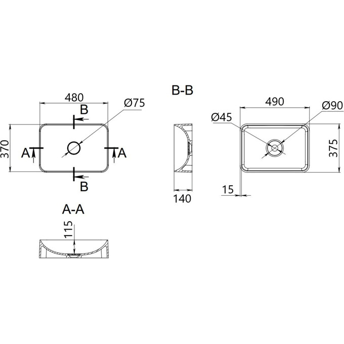 Умывальник Qtap Tern Anthracite QT17116069AN (48x37 см, антрацит, с донным клапаном), Доступные размеры: 48 x 37, Цвет производителя: антрацит, фото 5