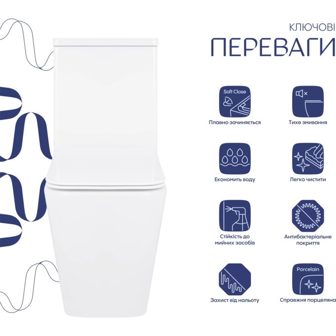 Безободковый унитаз-компакт Qtap Crow Eco Rimless QTCRO27W48750 (с сиденьем), фото 6