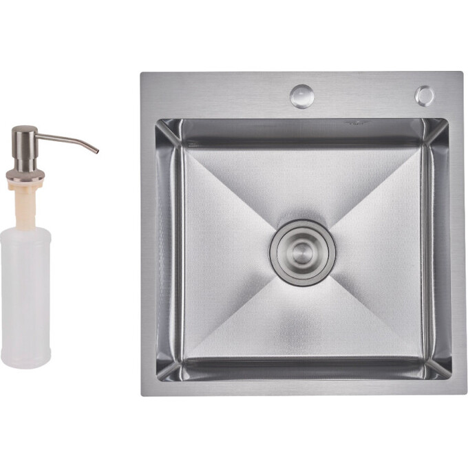 Мийка для кухні Lidz Handmade H5050H Decor Honeycomb LDH5050DEC4836549126 (50x50 см, декор, 2.5/0.5 мм, з кошиком, сифоном та дозатором), Доступні розміри: 50x50, Колір виробника: нержавіюча сталь, Тип поверхні: декор (рифленая), фото , изображение 2