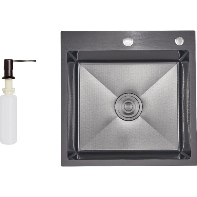 Мойка для кухни Lidz Handmade H5050HB Decor Black PVD Honeycomb LDH5050BDECPVD4836949127 (50x50 см, черный декор, 2.5/0.5 мм, с корзиной, сифоном и дозатором), Доступные размеры: 50 x 50, Цвет производителя: черный декор, Тип поверхности: декор (рифленая), фото 13