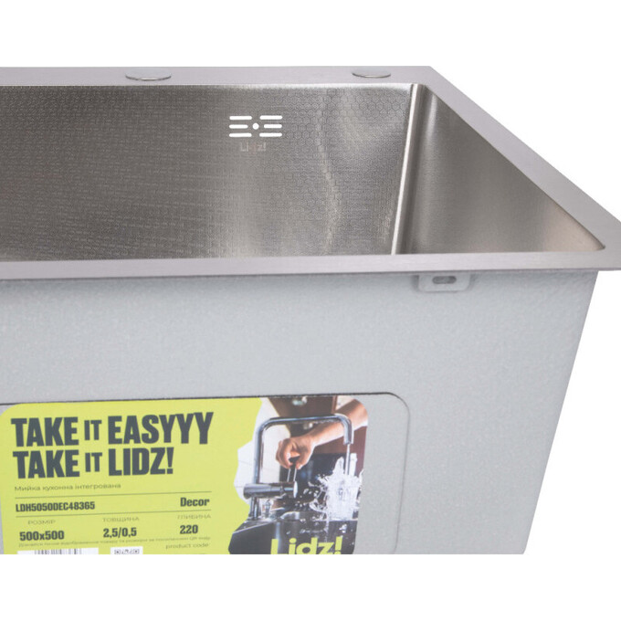 Мийка для кухні Lidz Handmade H5050H Decor Honeycomb LDH5050DEC4836549126 (50x50 см, декор, 2.5/0.5 мм, з кошиком, сифоном та дозатором), Доступні розміри: 50x50, Колір виробника: нержавіюча сталь, Тип поверхні: декор (рифленая), фото , изображение 5