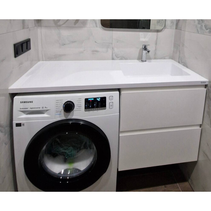 Тумба Snail Барнео з умивальником Snail Аляска 1200KMP167RA100 (120 см, біла глянсова, права, підвісна), Доступні розміри: 120 x 50 R, фото , изображение 5