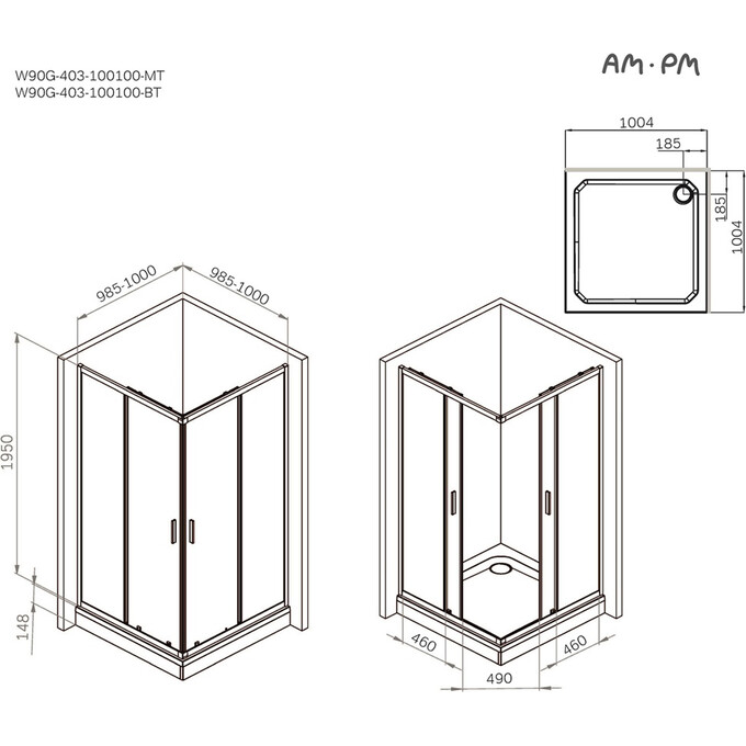 Душова кабіна Am.Pm Gem Square Slide W90UG-403-100100BT (100x100 см, прозоре скло, профіль чорний матовий), Доступні розміри: 100 x 100, Колір виробника: чорний матовий, фото , изображение 11