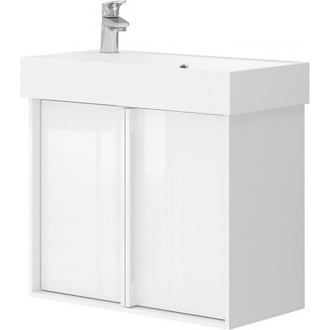 Тумба Devit Quadra с умывальником 083065W (65 см, белая глянцевая, подвесная), фото 4
