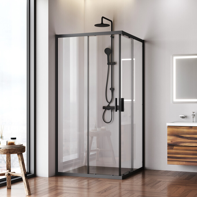 Душова кабіна Am.Pm Gem Square Slide W90UG-403-100100BT (100x100 см, прозоре скло, профіль чорний матовий), Доступні розміри: 100 x 100, Колір виробника: чорний матовий, фото , изображение 2