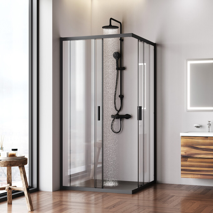 Душова кабіна Am.Pm Gem Square Slide W90UG-403-100100BT (100x100 см, прозоре скло, профіль чорний матовий), Доступні розміри: 100 x 100, Колір виробника: чорний матовий, фото , изображение 3
