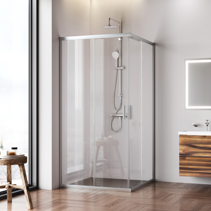 Душевая кабина Am.Pm Gem Square Slide W90UG-403-100100MT (100x100 см, стекло прозрачное, профиль матовый хром), Доступные размеры: 100 x 100, Цвет производителя: сатин (хром матовый), фото 2