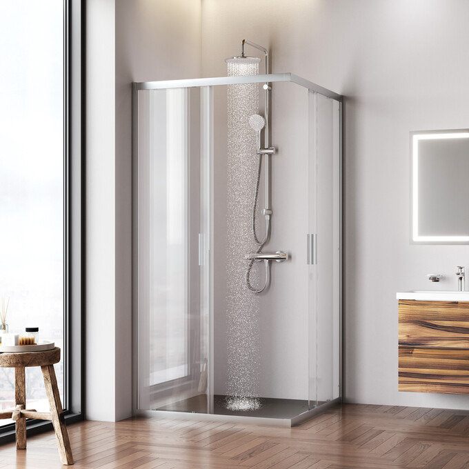 Душевая кабина Am.Pm Gem Square Slide W90UG-403-100100MT (100x100 см, стекло прозрачное, профиль матовый хром), Доступные размеры: 100 x 100, Цвет производителя: сатин (хром матовый), фото 3