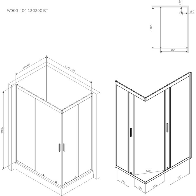 Душова кабіна Am.Pm Gem Square Slide W90UG-403-120290-BT (120x90 см, прозоре скло, профіль чорний матовий), Доступні розміри: 120 x 90, Колір виробника: чорний матовий, фото , изображение 6