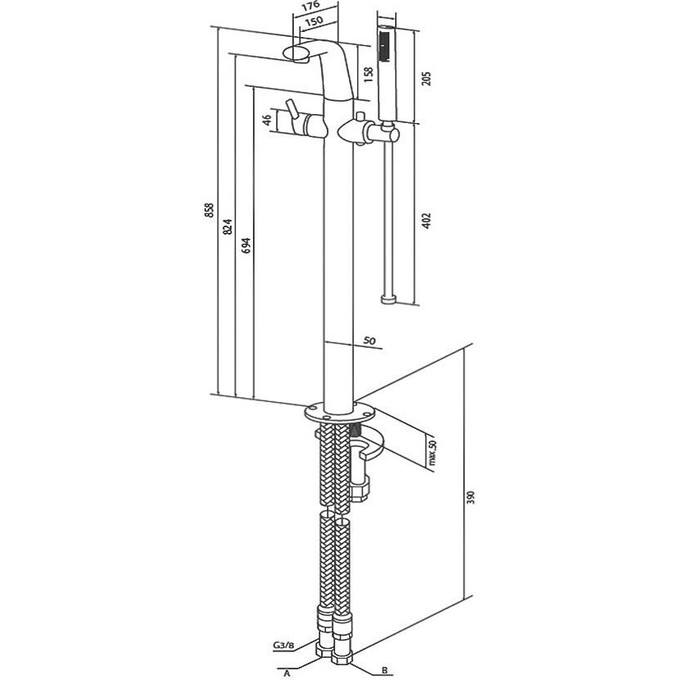 Змішувач для ванни Am.Pm Awe F1514100 (підлоговий), фото , изображение 2