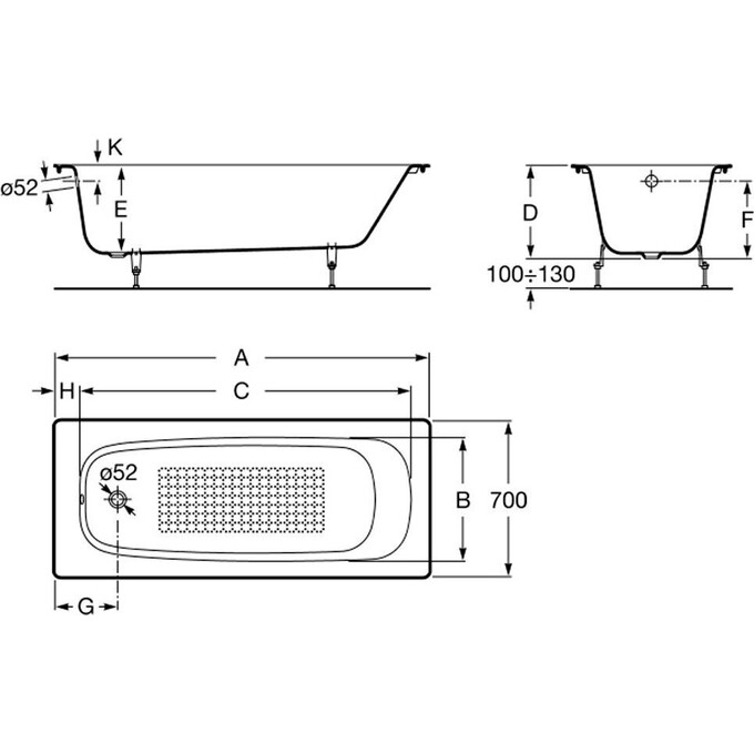 Прямоугольная чугунная ванна Roca Continental A21291100R, фото 2