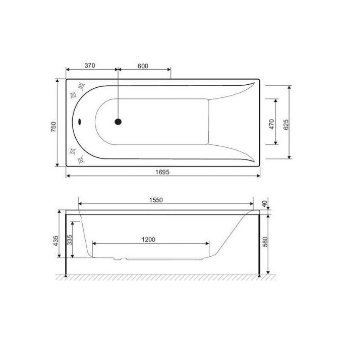 Ванна акриловая Am.Pm Inspire W5AW-170-075W1B (170x75 см, гидромассажная), фото 2