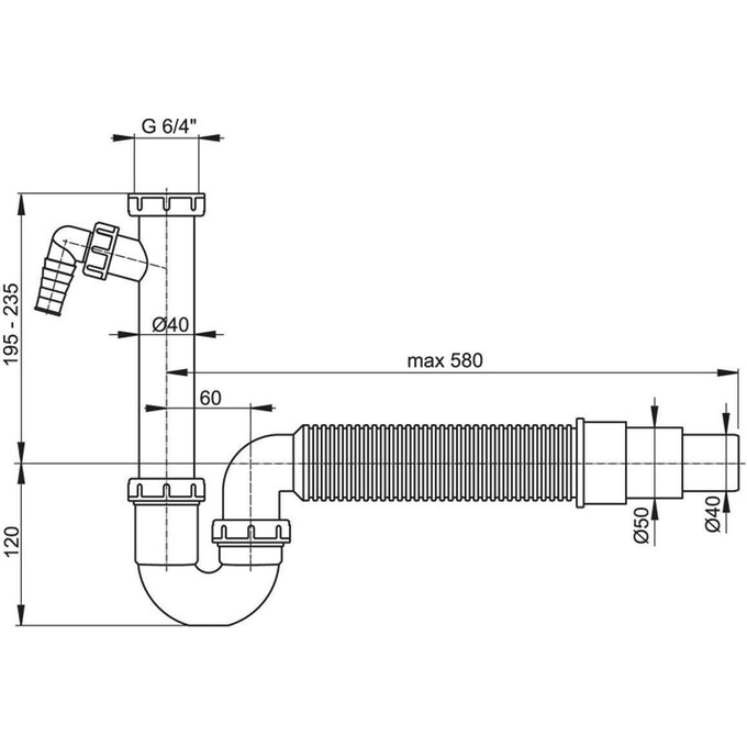 Сифон для мойки со штуцером dn50/40 Alcaplast A83-DN50/40, фото 2