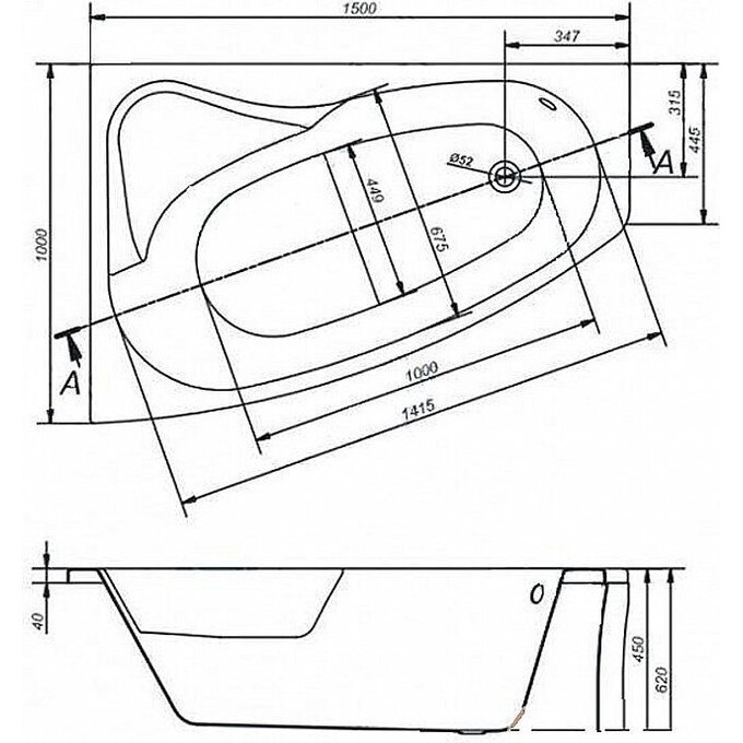 Асиметрична ванна Cersanit Sicilia New S301-095, фото , изображение 2