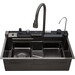 Кухонная мойка со смесителем Kroner KRP Schwarze SET7546ARTHM PVD (SchwarzeSET7546ARTHM, 75x46 см, 3.0/0.8 мм, с доской, коландером, дозатором, омывателем стаканов и сифоном), фото 5