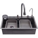 Кухонная мойка со смесителем и краном Kroner KRP Schwarze Grey Matt Schwarze-SET7545NGPVD (75x46 см, 3.0/0.8 мм, с доской, двумя коландероми, ополаскивателем для стаканов, дозатором и сифоном), фото 3