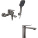 Комплект змішувачів для ванної кімнати Kroner Makon KRMGRP060GRP010 (Makon-GRP060+Makon-GRP010, графіт), фото 