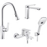 Комплект смесителей для ванной комнаты и кухни Kroner Makon KRC060C030TC010 (C060+C030-T+C010, хром), Цвет производителя: хром, фото 